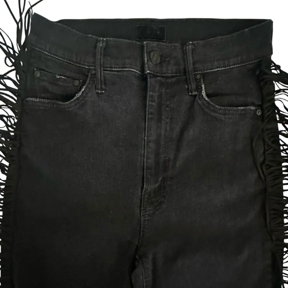 Mother Jeans 26 (S) Swooner Ankle Fringe Black Denim - Picture 3 of 12